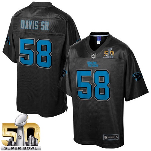 Men's Game Thomas Davis Super Bowl L Nike Jersey Black - #58 Pro Line Reverse Fashion NFL Carolina Panthers